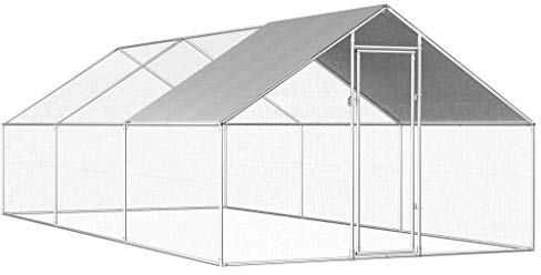 FENLAX Hühnerkäfig aus Verzinkter Stahlrahmen + Polyethylen Dach 275x600x192 cm Silberner Rahmen Graues Dach Hühnerfreilaufgehege Voliere Hühner Hühnergehege Außen Geflügelställe & Geflügelkäfige