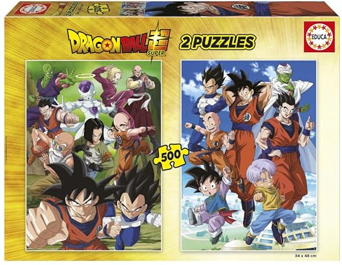 Educa - Dragon Ball | 2 Puzzlepackungen mit jeweils 500 Teilen. Messen: 34 x 48 cm. Beinhaltet die puzzlekleber FixPuzzle. Seit 11 Jahren (19915)
