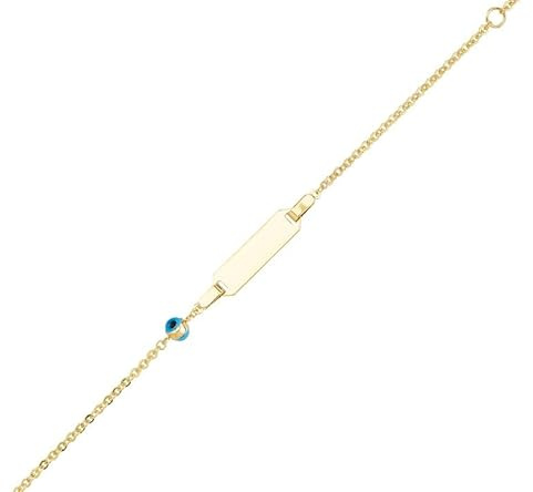 JC Schmuck 585 Gold Baby ID-Armband Kinder Goldarmband Nazar Boncuk Auge 14-16 cm I Anker Armband mit Gravur Taufarmband Namensarmband I Babyarmband mit Namen I Kinderschmuck made in Germany I 8629