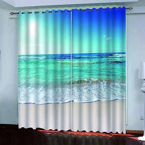 3D Gedruckt Gardine Vorhänge - Blaue Strandwellen - Verdunklungsvorhang - Ösen Verdunklungsgardine Polyester Vorhänge Für Schlafzimmer - Kinder Vorhänge-1B4S9R3R2K4