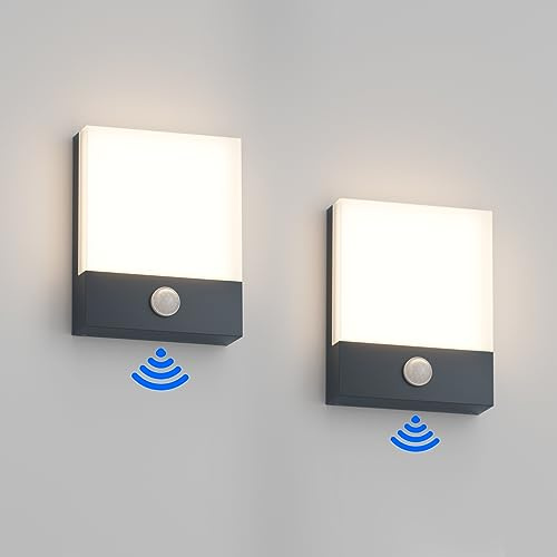 Howskys 2 Stück 24W LED Außenwandleuchte mit Bewegungsmelder, 3000K Warmweiß Außenwandleuchte, außenleuchte wand für Terrasse Eingang Garten, Aluminium, IP65 Wasserdicht, Anthrazit