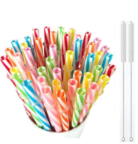 Koqit Lot de 100 pailles rigides réutilisables, passent au lave-vaisselle, pailles en plastique, pour smoothies, jus, cocktails, boissons chaudes (23 cm de long, 0,7 cm de diamètre)