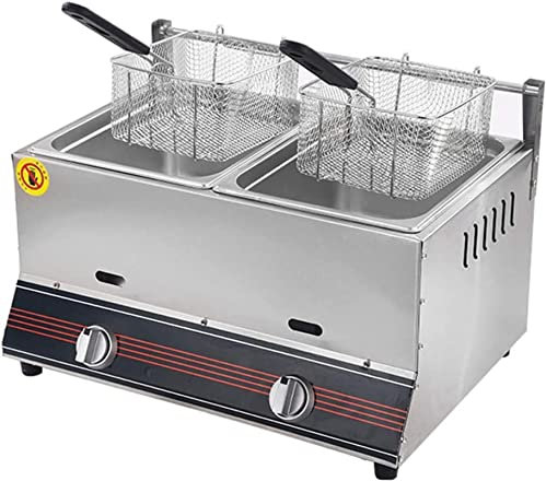 SmPinnaA 12L Gas Deep Fryer Commercial Deep Fat Fryer Stainless Steel LPG Fryer with 2 Basket and Lid, Twin Deep Fat Fryer for Chips Donuts Fish, Easy Clean