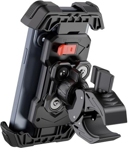 Grefay Porta Cellulare Bici [Doppio Ammortizzatore] Supporto Telefono Moto Porta Telefono Bici 360° Rotabile Compatibile con iPhone 16 15 14 Pro, Galaxy, 4.7''-7.2 Smartphones (Nero)