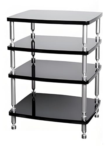 YQMHEZ 1/2/3/4-lagigesAudio Rack HiFi Regal, HiFi Rack, MDF-Ständer, Medienständer mit stoßdämpfenden Füßen, offener Medienaufbewahrungsschrank, Video-Medienständer(23.2x19.2x32.6)