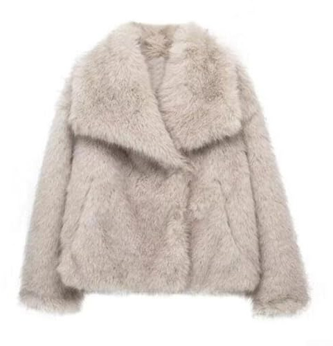 Whychstore Lässiger übergroßer Damenmantel, flauschige, warme Reversjacke für Herbst und Winter