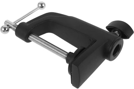 Mikrofonklemme Tischhalterung Schwarz für Mikrofonarm mit Klemme | Aluminium und Eisen, 1, 2cm Einsteckloch, Klemme bis 5cm, Verstellbare Schraube