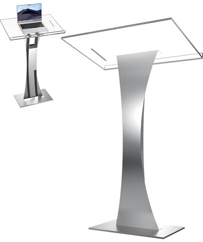 Afitdon Acryl Podium mit Eisen Stabilen Boden & Stiftschlitz, Kirche Kanzel Rednerpult mit 10mm Verdickt Acryl Leseplattform, Podium Ständer for Kirche, Vortrag, Hochzeit, Klassenzimmer(60x40x108cm)