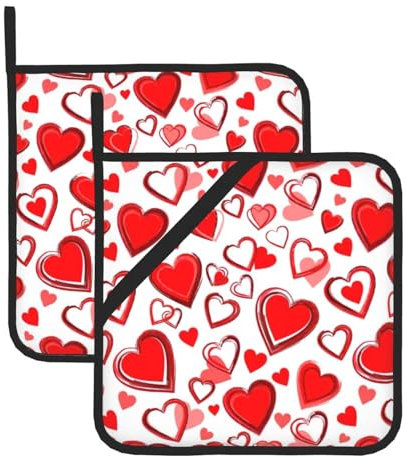 Set di presine isolanti con stampa romantica a cuore rosso, presine per cucina, adatto per microonde, forno e barbecue all'aperto