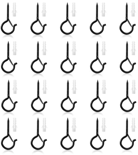 20PCS Q-Screw Hooks, Screw in Hooks with Safety Buckle Q-Hanger Hook Ceiling Black Hooks Outdoor Hooks Eye Hooks for Hanging String Lights Plants