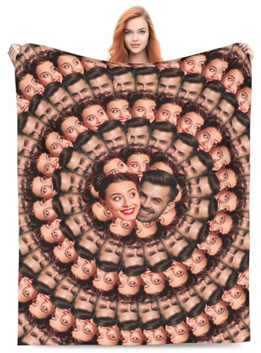 NOONATIVE Flanella Coperta Con Foto del viso Personalizzate,coperta personalizzata con facce divertenti per letto divano,Regalo di compleanno per uomo e donna
