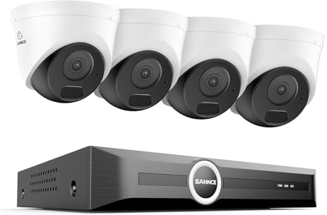 SANNCE 5MP POE Security Camera Systems NO HDD IP67 Weatherproof | 8 Channel NVR with Human/Vehicle Detection 6MP, 4x CCTV Cameras for House Security, POE CCTV Outdoor Camera, Remote Access