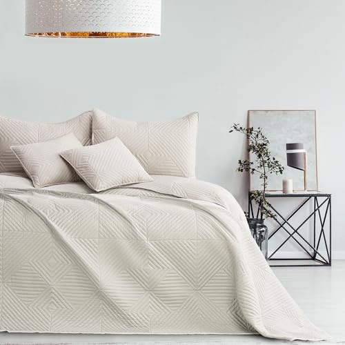 RESTILO Tagesdecke 170x210 cm Creme Hellbeige Bettüberwürf zweiseitig Softa