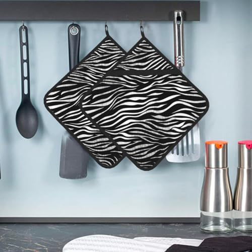 Zebra Print Pot Holders 2 Pack Heat Resistant Potholder with Pocket Multipurpose Hot Pads Washable Oven Mitts Cooking Pads Large Coasters Trivets for Kitchen 8 X 8 Inches