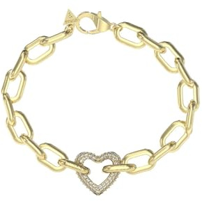 GUESS Beloved Pave Heart Chain Bracelet S Yellow Gold/Pink