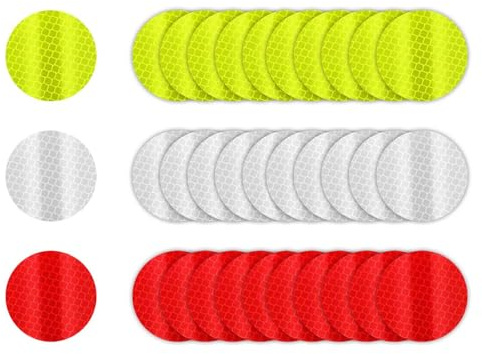 30 Pcs Safety Reflective Stickers, Round Reflective Tape, Night Warning Reflectives Stickers, 5 cm Waterproof Reflector, Self-Adhesive Bicycle Reflectives Tape Sticker, for Vehicle