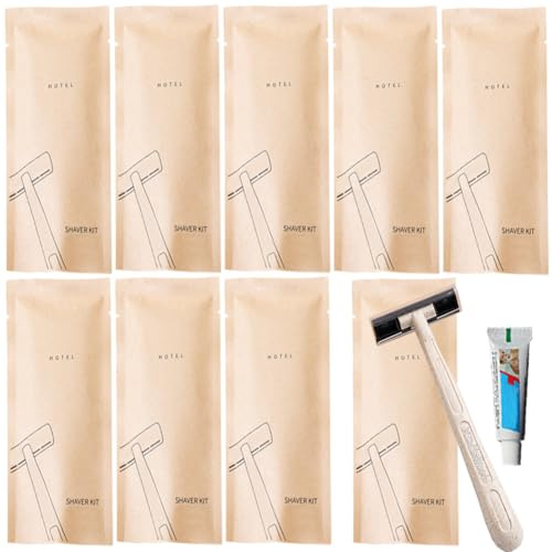 Paquete de 10 maquinillas de afeitar desechables de lujo envueltas individualmente con crema de afeitar; limpias e higiénicas; artículos de tocador portátiles de viaje; juego de maquinilla de afeitar