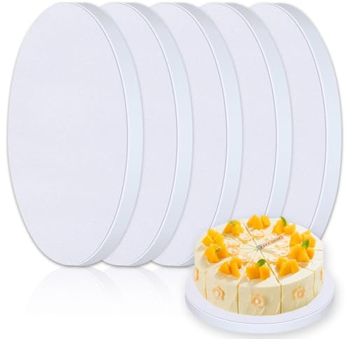 5 Stück Runde Tortenplatten 25 cm | Stabile Kuchenunterlage aus Pappe (1,2 cm Dicke) | Wiederverwendbare Cake Boards für Hochzeitskuchen, Geburtstag & Café | Weiß