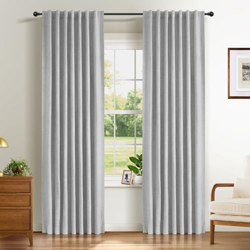 INOVADAY 100% Blackout Curtains 84 Inch Drop 2 Panels Thermal Insulated Curtain, Back Tab Rod Pocket Curtains with Coating Back Layer for Bedroom Living Room,50 W x 84 L,Grey