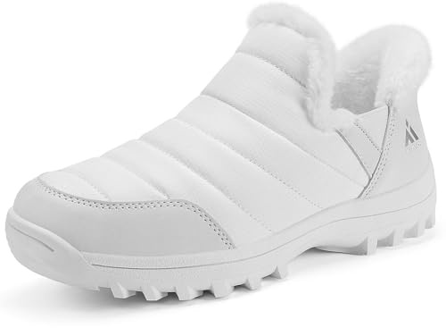 Mishansha Scarpe Invernali da Donna Foderate, Antiscivolo Caldi Stivali da Neve Slip-on Donna Outdoor, Beige 38 EU