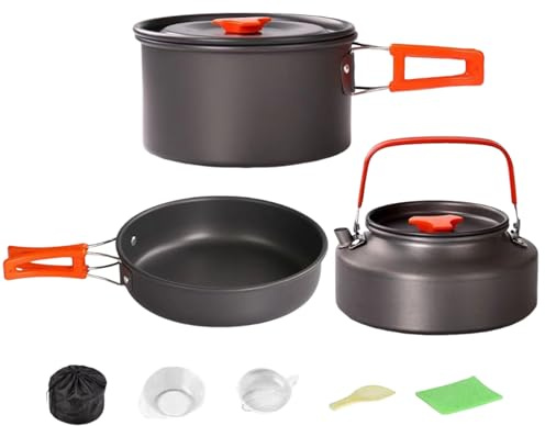 Ensemble de cuisine pour camping - Ustensiles de cuisine pour faire bouillir en pique-nique - Ensemble de poêle et bouilloire portable anti-adhésif pour camping, voyage, randonnée, événements en plein