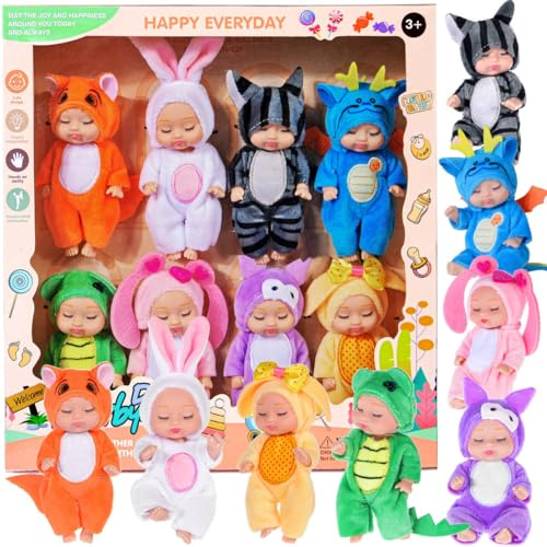 8 Pack Mini Babypuppen - 4 Zoll Tier Thema lebhafte Babypuppen für Mädchen