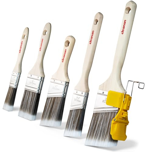 Set pennelli pittura 5 pezzi — pennellessa & pennello angolato (acrilico/olio) — 25/38/50/63 mm — con attrezzo per bordi a clip per linee pulite — pareti, battiscopa, mobili, porte, recinzioni