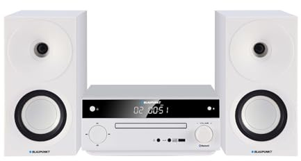 Blaupunkt MS30.02BT Microcadena estéreo Bluetooth HDMI ARC | Óptico USB AUX Radio FM CD 150 W RMS Reloj Despertador Mando a Distancia Altavoces Bass Reflex (Blanco)