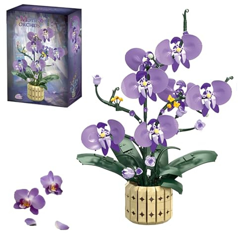 Purple Orchid Flower Building Kit, Plant Artificial Floral Bricks Set Decor | 832PCS Botanical Collection Model for Home Decor, Great Gifts for Birthday and Anniversary for Adults Him &Her