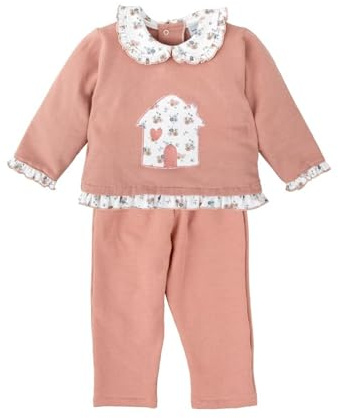 BABIDU | Chandal Niña con Sudadera Bordado Casita, Cuello y Volantes Florales, Pantalón Largo a Juego, Conjunto Completo Felpa Algodón Suave, Ropa Infantil de 1 a 4 Años