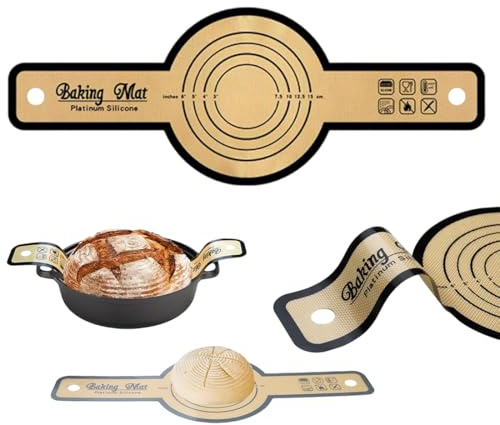 YAZWUR 1 Stück Wiederverwendbare Silikon Backmatte für Dutch Oven, Brotmatte mit Langen Griffen für Brottopf, Brotmatte für Backofen (Schwarz)