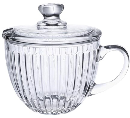 MAGICLULU Tazza Decorativa la Colazione in Vetro di Grande Capacità con Coperchio, Ciotola per Cereali e Latte per Uso Domestico, Adatta a Colazioni e Momenti Conviviali