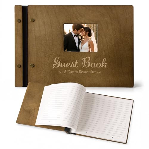 Hardcover Wedding Guest Book for Reception 240 Entries Hen Party Guest Book | Wooden Anniversary Guest Book with Personalised Front Photo Cover | Hen do Accessories | Visitors Book Sign In | Memory Book