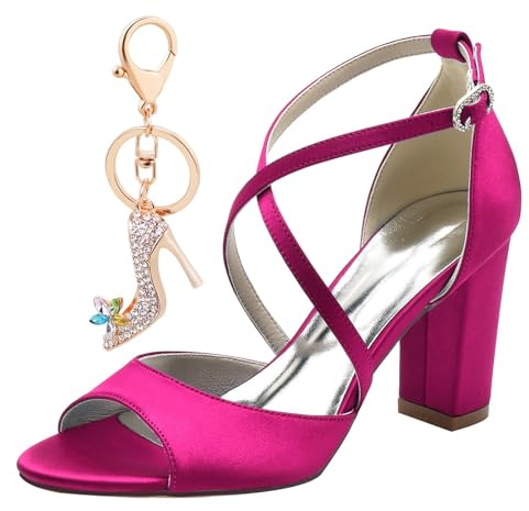 Genérico Sandalias de Tacón Alto 8.5CM para Mujer con Punta Abierta y Correa en el Tobillo para Fiesta y Boda (Fucsia,42)