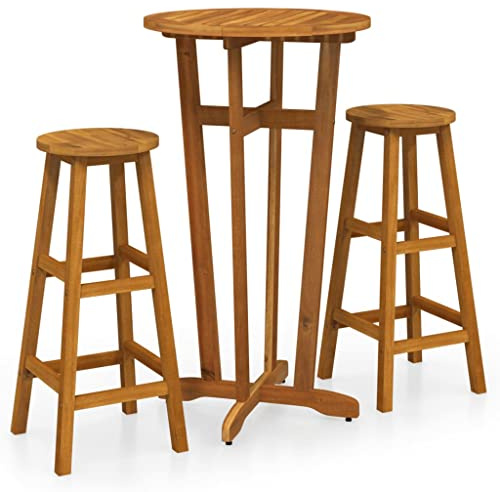 SooIarix 3-TLG. Bar-Set Massivholz Akazie mit Bartisch und 2 Barstühlen, wetterfestes Gartenmöbel Set, rustikale Lounge Möbel Outdoor für Balkon und Gartenlounge