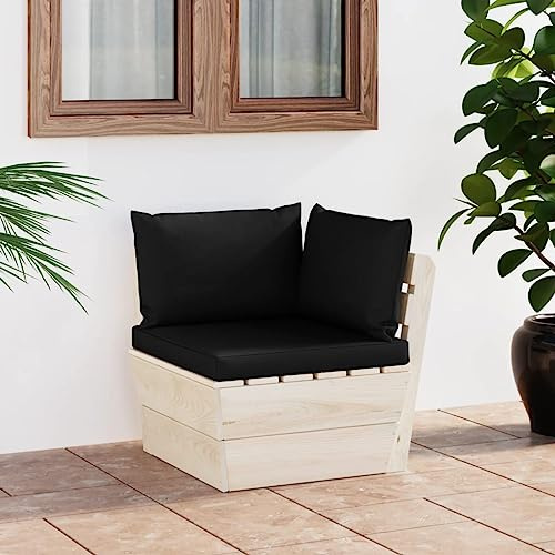 YUTAASU Divano angolare da giardino in pallet con cuscini in legno di abete rosso impregnato, elemento angolare modulare durevole per terrazza e giardino, imbottitura morbida, design rustico
