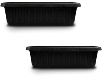 ORGANIZED Set of 2 Trough Planter Pot, Rectangular Container for Flowers, Herbs and Plants, Indoor and Outdoor Use, for Balcony, Patio and Windowsill (Black, 50cm)