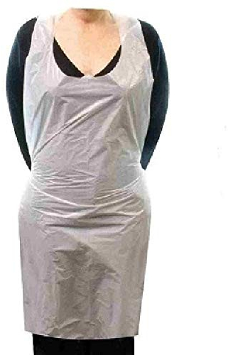 bag it Plastics White Disposable Aprons – (100 Pack) Plastic Aprons for Adults, Waterproof 14 Micron / 56 Gauge Polyethylene Aprons, Adjustable One Size Fits All, White Aprons for Men & for Women