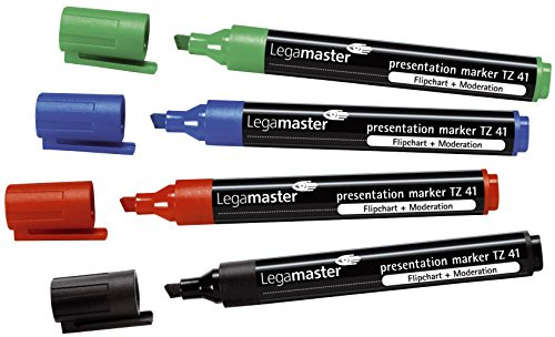 Legamaster 7-155094 Presentation Marker TZ41, Keilspitze, Strichbreite 2-5 mm, 4er Set, 4-farbig sortiert