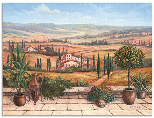 ARTland Wanddeko Wandbild Alu Verbundplatte für Innen & Outdoor Bild 80x60 cm Toskana Landschaft Italien Natur Malerei Terrasse Mediterran Ocker T4BP