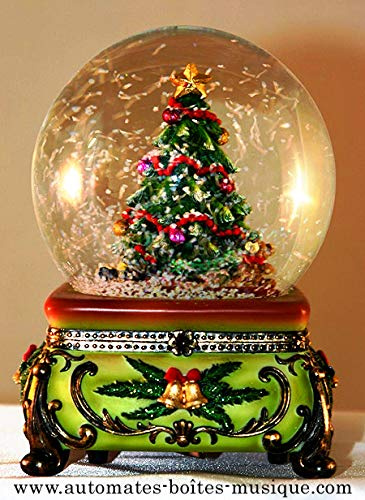Musikalische Weihnachtsschneekugel mit Spieluhr, Glaskugel, Schnee, Glitzer, Weihnachtsbaum und 18-Ton-Federspielwerk - O Tannenbaum (Ernst Anschütz)