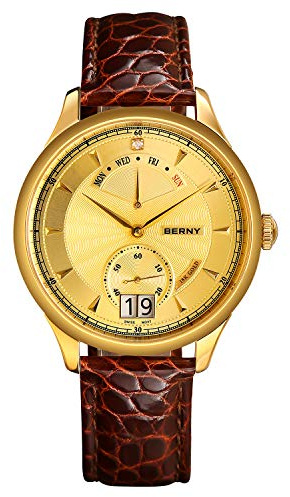 BERNY Top Luxus Herrenuhr 18K Gold Quarzuhr (Gold)