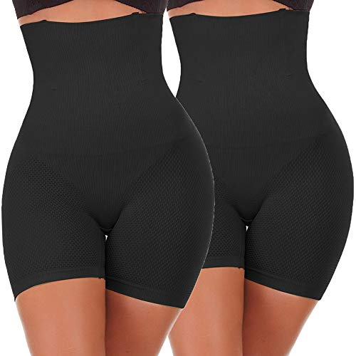 NINGMI Women High-Waisted Tummy Control Bodyshaper Butt Lifter Boyshorts Control Knickers Slimming Briefs, M, 2B Pack