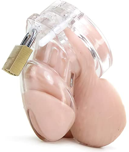 FOPS Cintura di Castità per Uomo Gabbia Pene Trasparente Chastity Cage Maschile con 5 Anelli Regolabili Lucchetto Chiavi Plastica Impermeabile Sex Toy BDSM per Coppie N22-1
