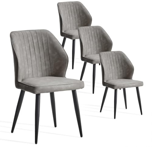 TUKAILAI Esszimmerstühle im 4er Set aus Kunstleder, Küchenstühle, Freizeit, Wohnzimmer, Eckstühle, Empfangsstühle, mit Rückenlehne und gepolstertem Sitz, Hellgrau