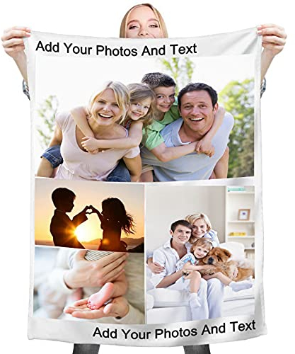 YUzzles Personalisierte Fotodecke Mit Eigenem Foto Name, Super Weich, Personalisierte Geschenk Für Freunde Familie, 4 Fotos, 150 * 200cm, Weiß