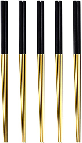 LIANGJUANG Bacchette Giapponesi Bacchette Sushi Bacchette Sushi Bambini Set di 5 Paia di Bacchette in Metallo, Bacchette Cinesi riutilizzabili per l'uso Quotidiano Stoviglie termoisolanti Lavabili in
