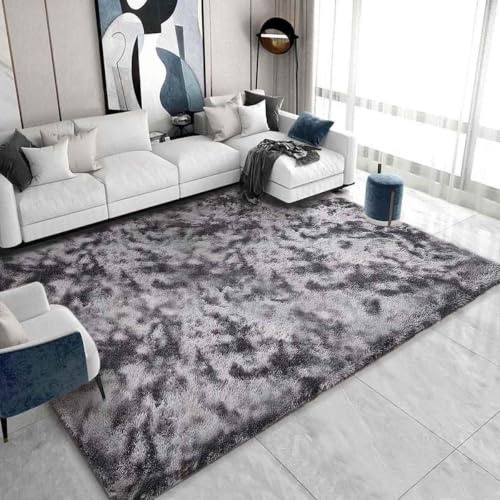 Leesentec Teppich für Wohnzimmer, Schlafzimmer, Jugendliche, Mädchen, Shaggy, modernes Design, Langflor, weich, rutschfest, großer Teppich für Kinder, Schlafzimmer(Schwarz Grau, 200 x 300 cm)