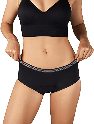 Daytime Hipster, Perioden-Slip aus Bio-Baumwolle, atmungsaktiv, auslaufsicher, schadstoff-frei bei mittlerer bis starker Blutung, schwarz, Größe M