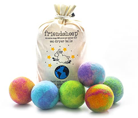 Friendsheep Wool Dryer Balls 6 Pack XL Organic Premium Reusable Cruelty Free Handmade Fair Trade No Lint Fabric Softener Color - Galaxy Tie Dye